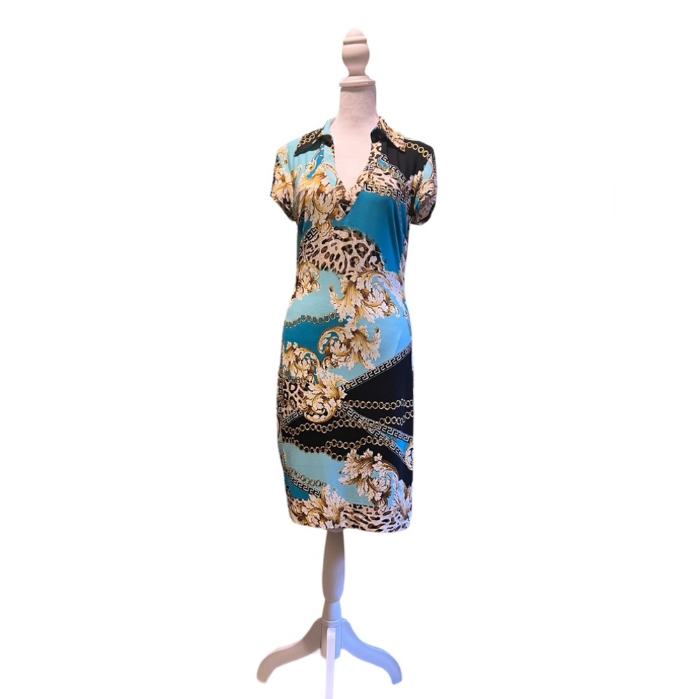 Cache Chain Print Polo Collared Dress